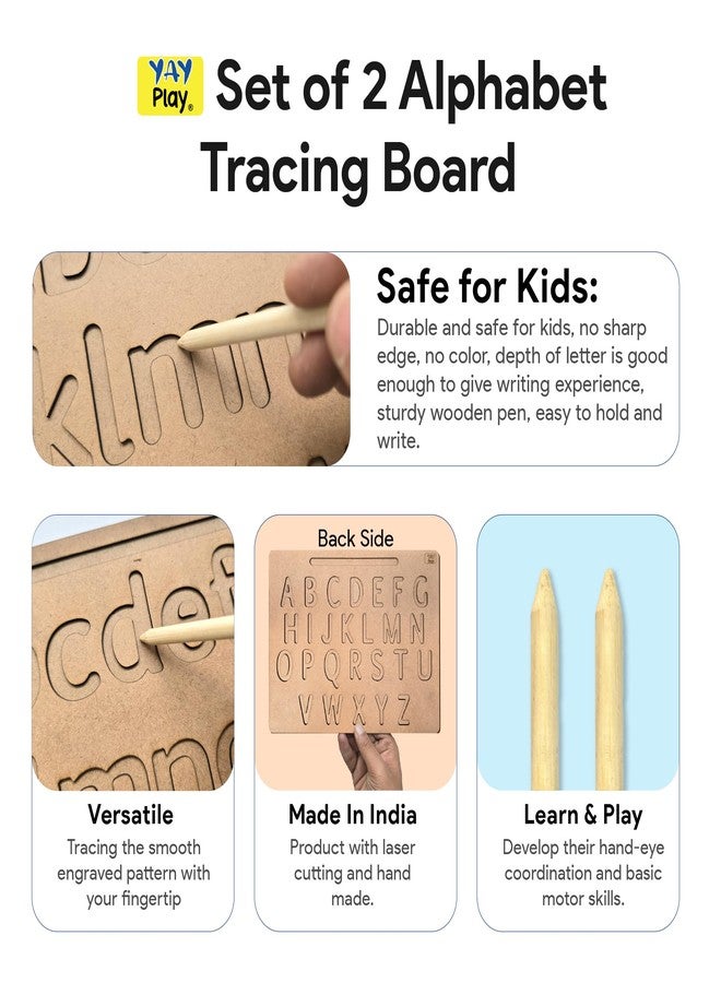 YaYplay Wooden Tracing Board Educational Toy For Kids, Reading & Writing Board Toys For Kids, Double Sided Tracing Board English Alphabets Capital And Small, 2+ Years Old - Image 3
